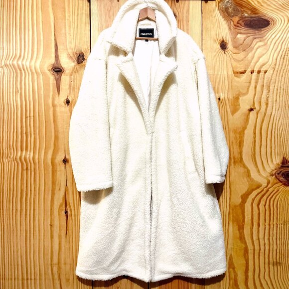 Fabletics Teddy Long Coat 2X | Khloé Kardashian | Cream Recycled Teddy Fabric - Picture 3 of 16
